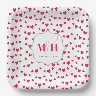 Stylish Cute Monogram Whimsical Hearts Trendy Paper Plate