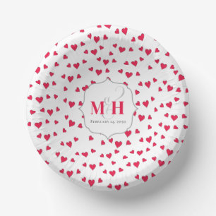 Stylish Cute Monogram Whimsical Simple Hearts Paper Plate