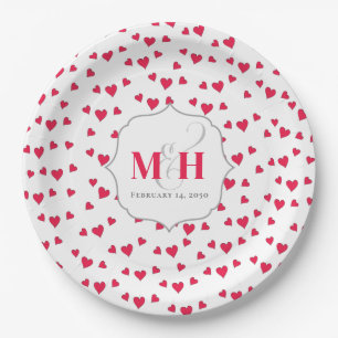 Stylish Cute Monogram Whimsical Simple Hearts   Paper Plate