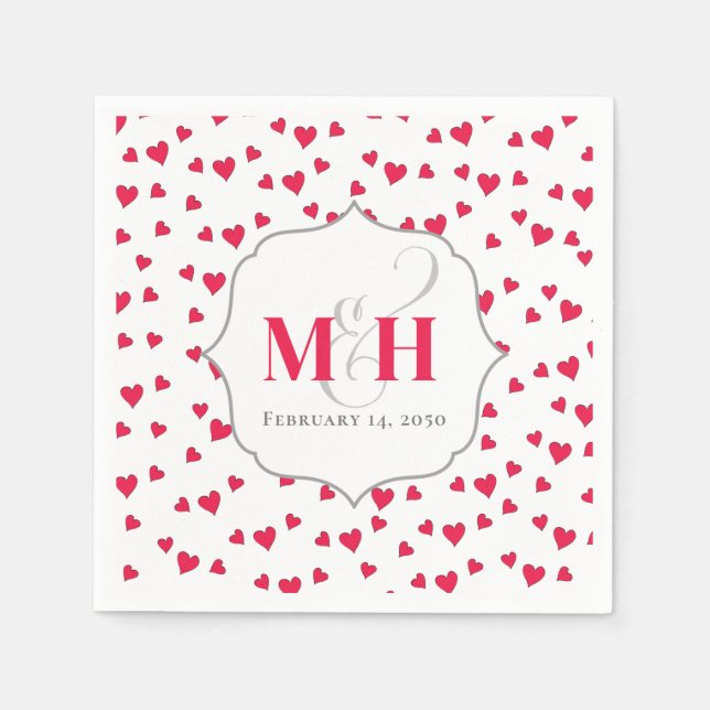 Stylish Cute Monogram Whimsical Trendy Hearts Napkin (Front)