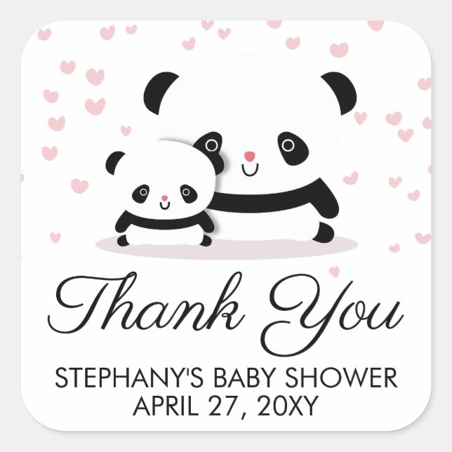 Stylish Cute Panda Baby Shower Thank You Stickers (Front)