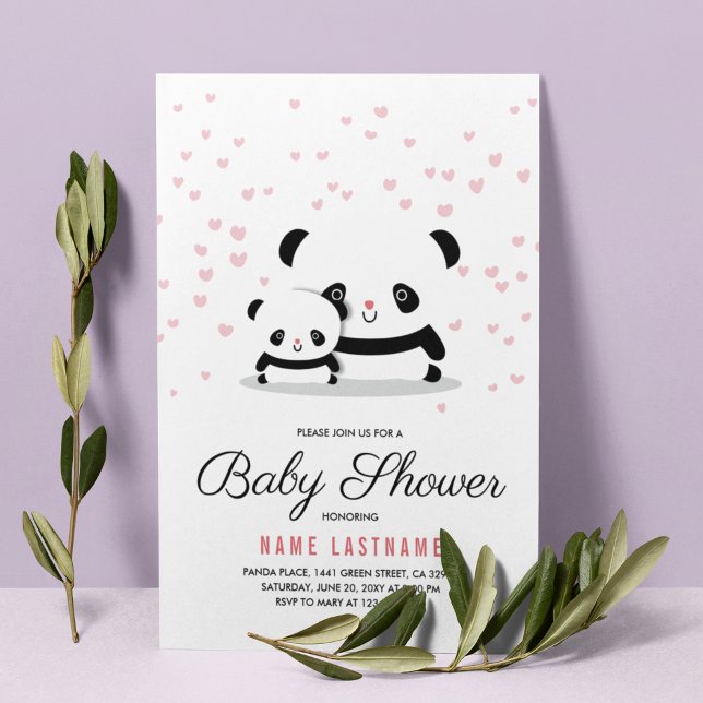 Stylish Cute Panda Bear Girl Baby Shower Invite (Creator Uploaded)