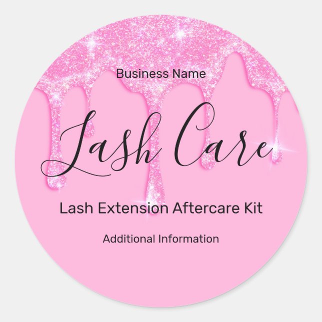 Stylish Cute Pink Drips Lash Aftercare Kit Label (Front)