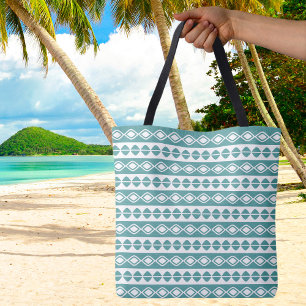 Stylish Cute Vintage Geometric Pattern Teal White Tote Bag