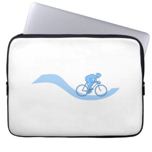 Stylish Cycling Themed Design in Blue. Laptop Sleeve
