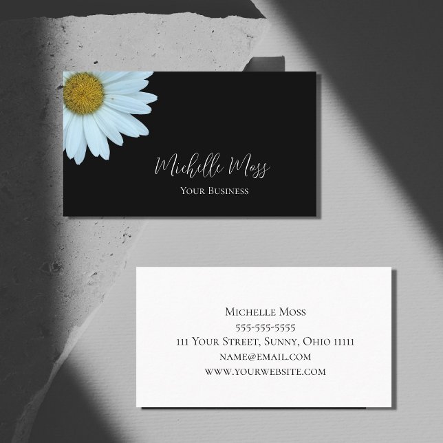 Stylish Daisy Botanical Black White  Business Card (Creator Uploaded)