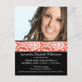 Stylish Damask Graduation Announcement (orange) 3