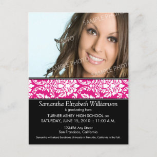Stylish Damask Graduation Announcement (pink) 3