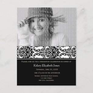Stylish Damask Graduation Invitation Postcard