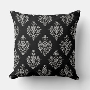 Stylish Damask Pattern Black Cushion