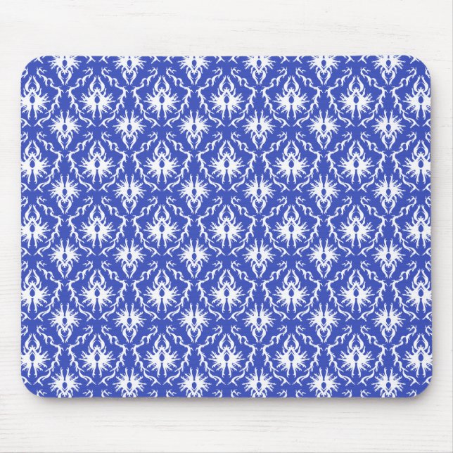 Stylish damask pattern. Blue and white. Mouse Pad (Front)
