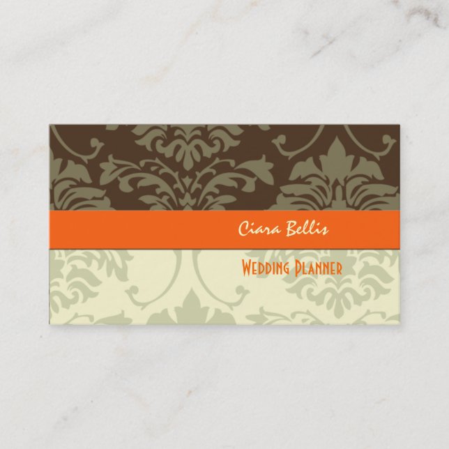 Stylish damask, wedding planners business cards (Front)