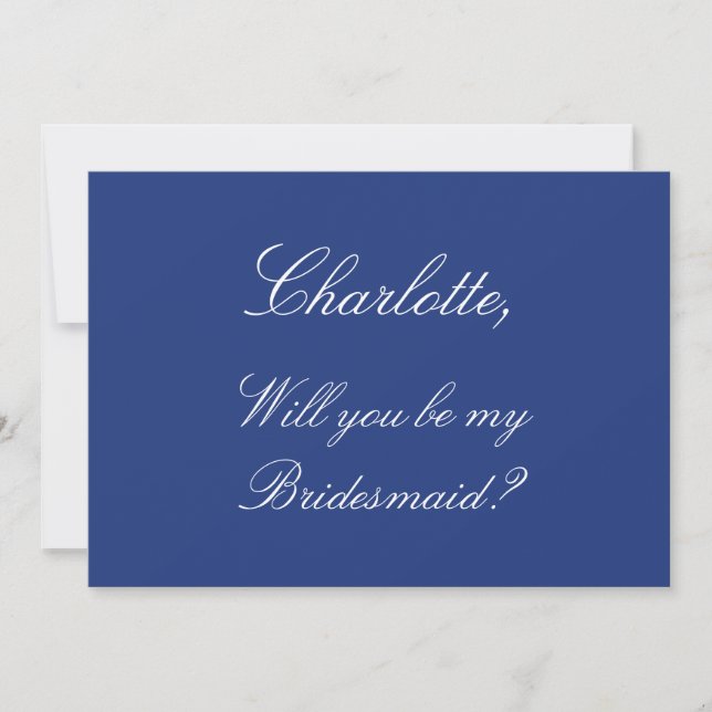 Stylish Dark Blue Bridesmaid Proposal Card (Front)