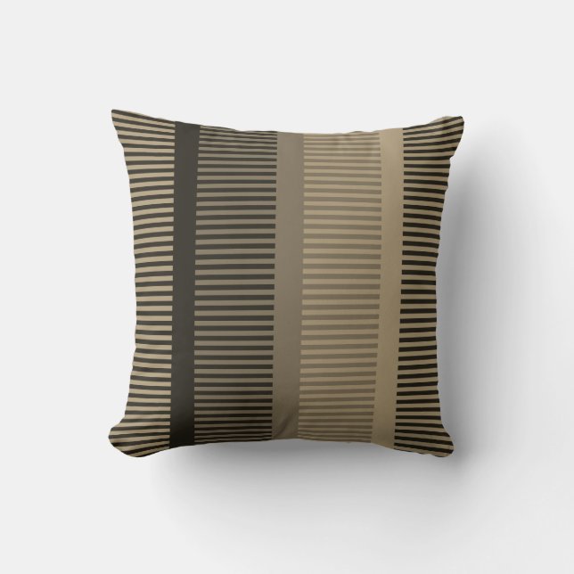 Stylish Dark Brown Grey Stripes Cushion (Front)