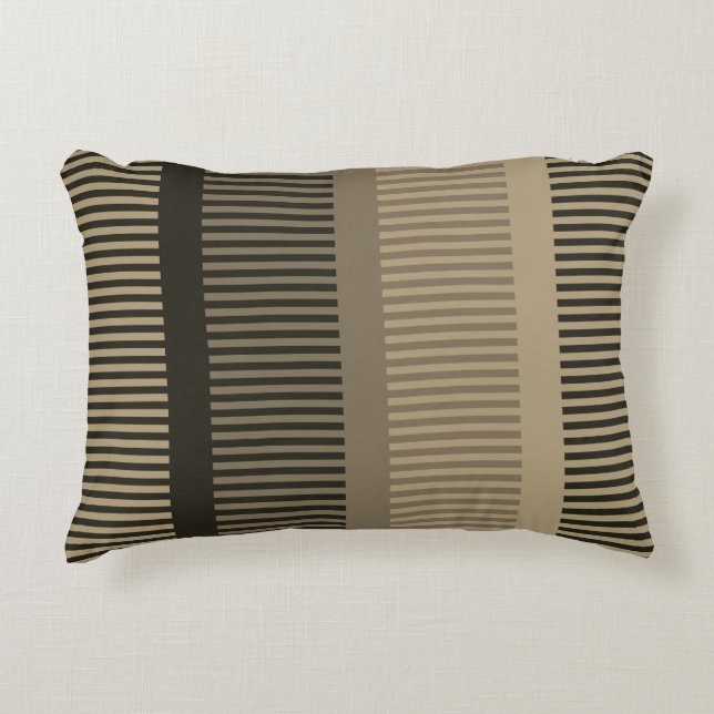 Stylish Dark Brown Grey Stripes Decorative Cushion (Front)