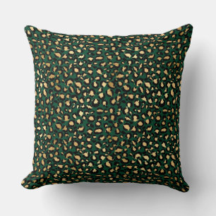 Stylish Dark Green and Gold Foil Leopard Spots Cushion