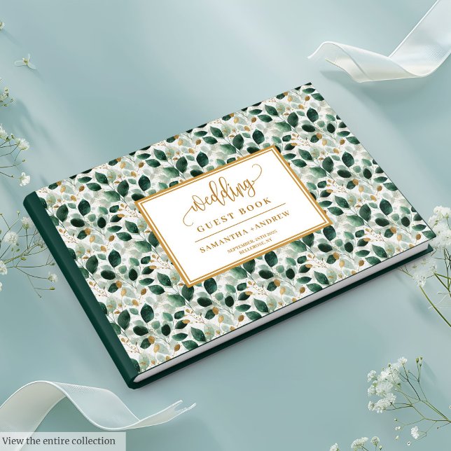 Stylish Dark Green And Gold Wedding Guest Book (Stylish Dark Green And Gold Wedding Guest Book)