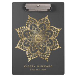 Stylish Dark Grey and Gold Foil Boho Mandala Clipboard