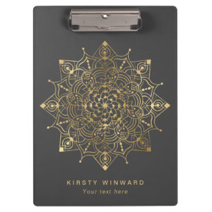 Stylish Dark Grey and Gold Foil Boho Mandala Clipboard