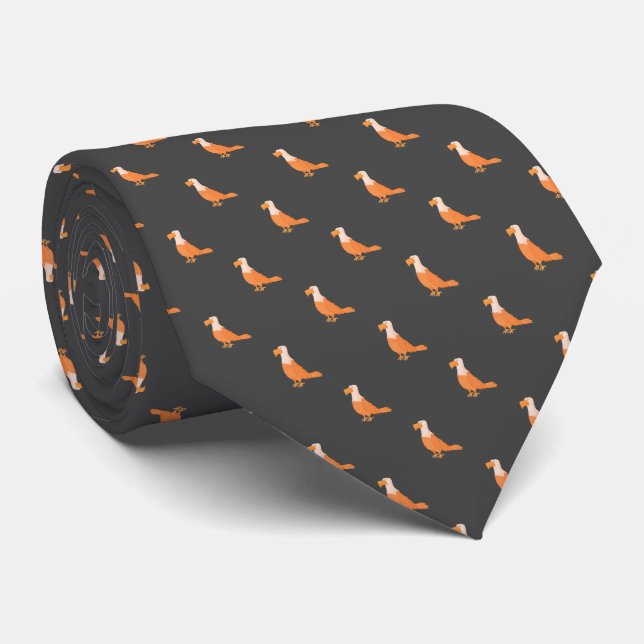 Stylish Dark Grey Orange Eagle Seamless Pattern Tie (Rolled)