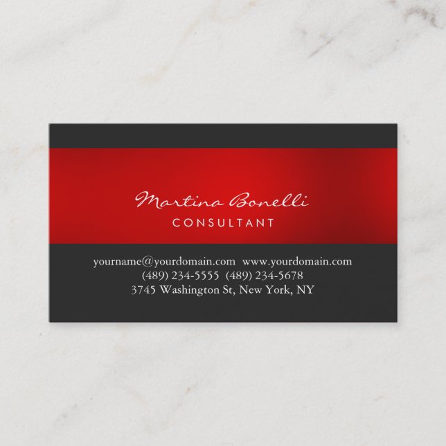 Stylish Dark Grey Red Script Business Card (Front)