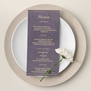 Stylish dark lavender lilac gold Wedding Menu