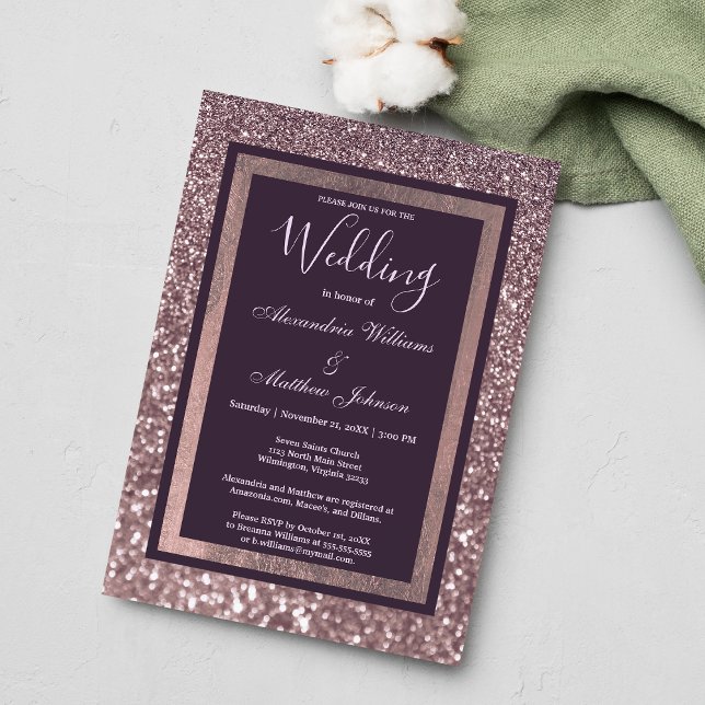 Stylish dark lavender purple glitter Wedding Invitation (Stylish dark lavender purple glitter Wedding )