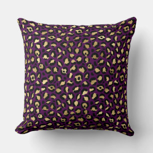 Stylish Dark Purple and Gold Foil Leopard Spots Cushion