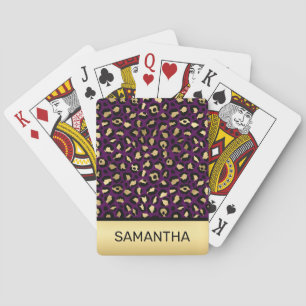 Stylish Dark Purple and Gold Foil Leopard Spots Playing Cards