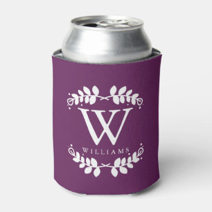 Stylish Dark Purple Monogram Can Cooler