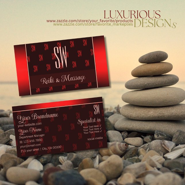 Stylish Dark Red with Initials Professional Modern Business Card (Creator Uploaded)