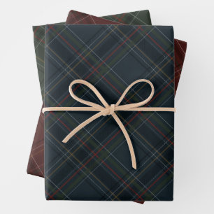 Stylish dark rich Christmas plaid holiday Wrapping Paper Sheet
