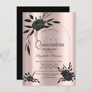 Stylish Dark Roses Gothic Rose Gold Invitation