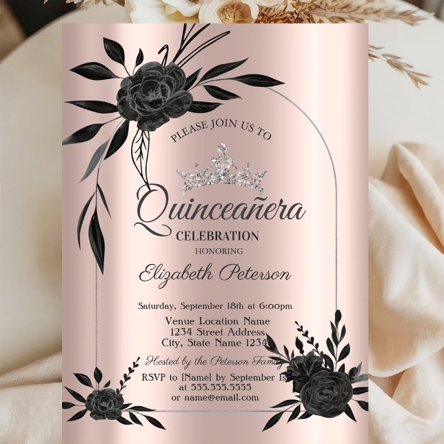 Stylish Dark Roses Gothic Rose Gold Invitation (Creator Uploaded)