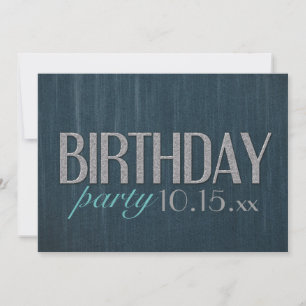 Stylish dark teal denim Guy Birthday Party Invite
