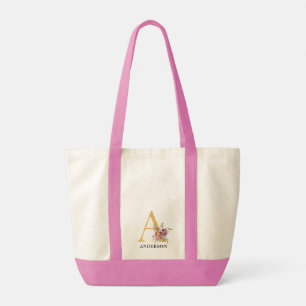 Stylish Decorative Pink Floral Monogram A Tote Ba Bag