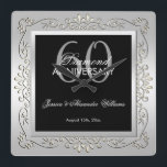 Stylish Decorative Silver 60th Wedding Anniversary Square Wall Clock<br><div class="desc">Beautiful, glamourous trendy, modern, romantic and sophisticated feminine design for couple's 60th wedding anniversary party events. Elegant and glamourous fabulous sixtieth anniversary. With a beautiful fancy swirly and shiny decoration border frame in stunning silver colours with a black replica underneath to give a great contrast all printed on a glamourous...</div>