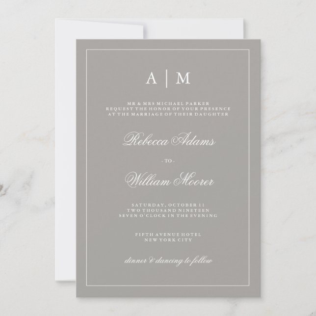 Stylish Deep Grey Wedding Invitation (Front)