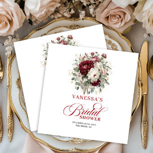 Stylish Deep Red Floral Bridal Shower Napkins