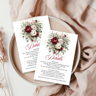 Stylish Deep Red Floral Greenery Gold Details Enclosure Card
