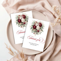 Stylish Deep Red Floral Greenery Thank You Card