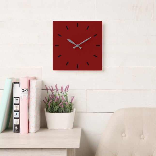 Stylish Deep Red Wall Clock – 10.75" Square (Reading Room)