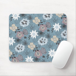 Stylish Delicate Flower Pattern in Blue & Rose Mouse Pad
