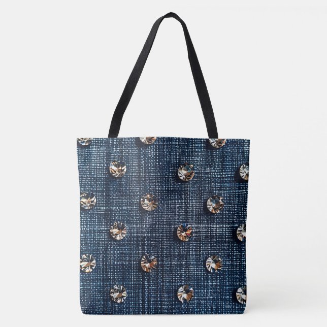 Stylish Denim amd Diamond Large Tote (Front)