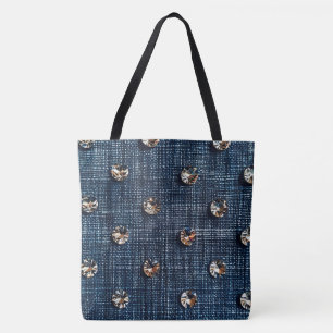 Stylish Denim amd Diamond Large Tote Bag