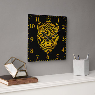 Stylish Design of a Gold Bison Buffalo Head Square Wall Clock