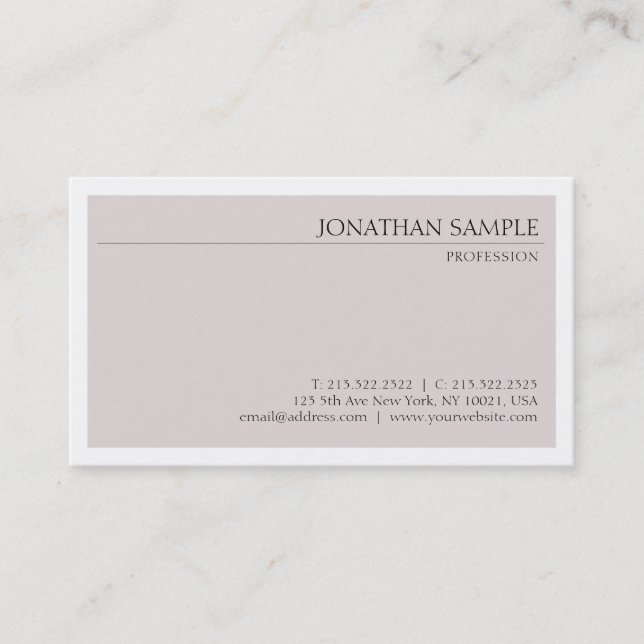 Stylish Design Professional Sleek Chic Plain Luxe Business Card (Front)