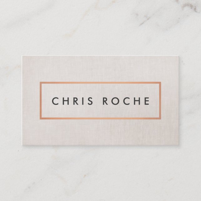 Stylish Designer Copper Frame Beige Linen Look Business Card (Front)