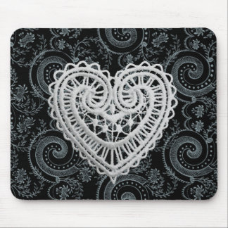 "Stylish Designs" Crochet Heart/Blk/Grey Mouse Pad