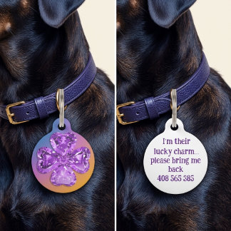 Stylish Diamond Lucky Clover Call ID Pet Tag